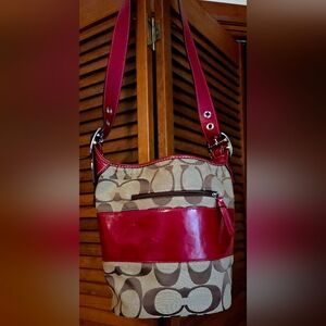 COACH RUGBY Red & Brown Shoulder Bag